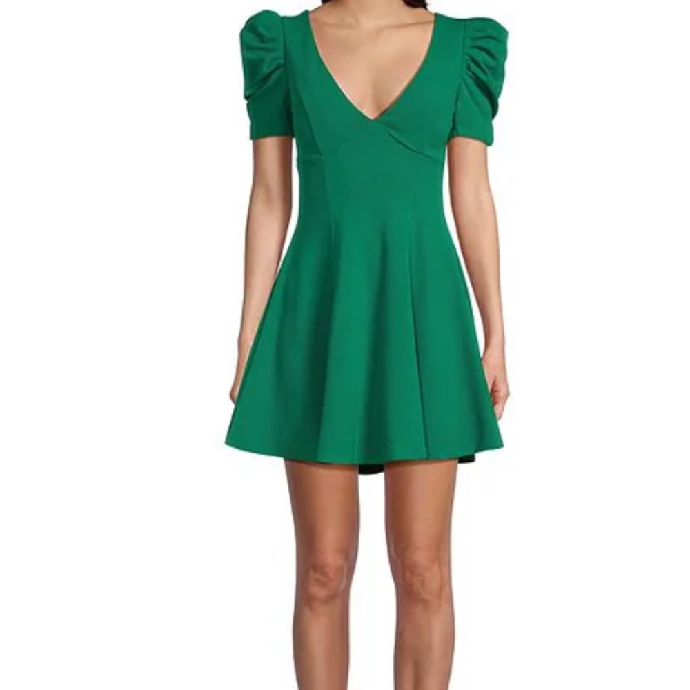 Short Jade Puff Sleeve V-Neck A-Line Dress